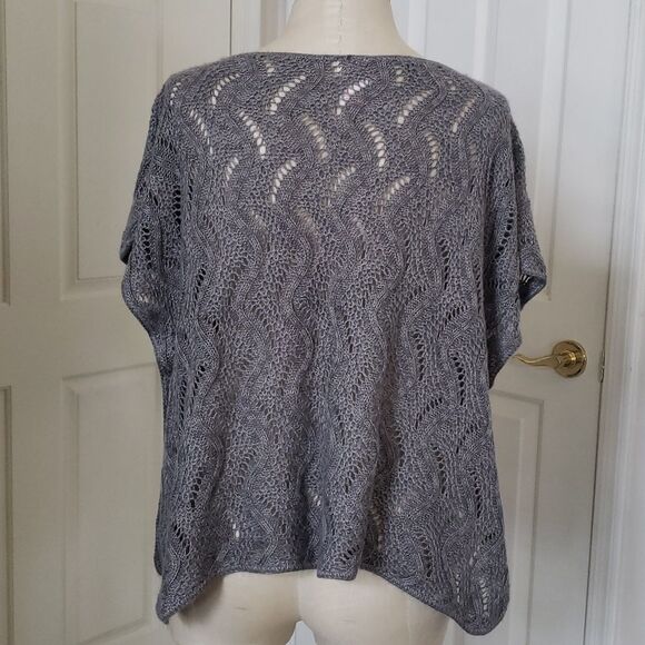 🔴 MOSSIMO Gray Crochet Open Knit Top Boxy Fit Dolman Short Sleeves - Picture 3 of 11